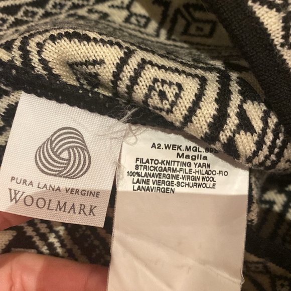 Weekend Max Mara Geometric Wool Sweater Black Cream V Neck Luxury Classic S - Picture 5 of 7